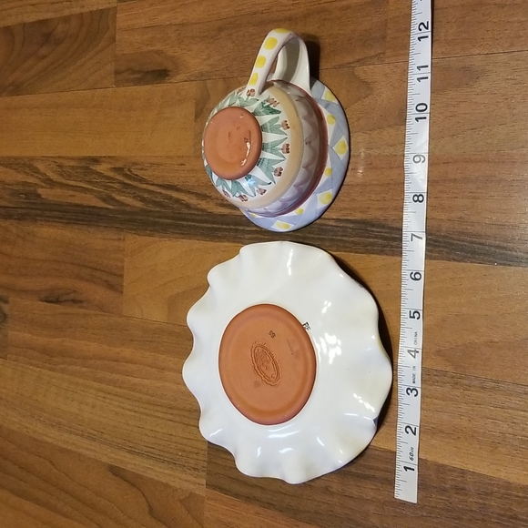 Mackenzie Childs Aalsmeer Ruffled Edge Tea Cup & Saucer Tulip Flowers Pottery - Picture 7 of 14